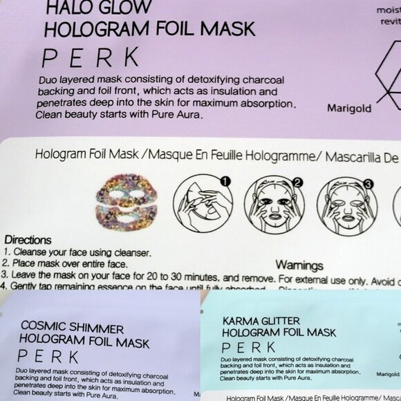 2 Two Boxes of Sheet Masks Pure Aura Hologram Foil Six total Masks NIB - Picture 5 of 11